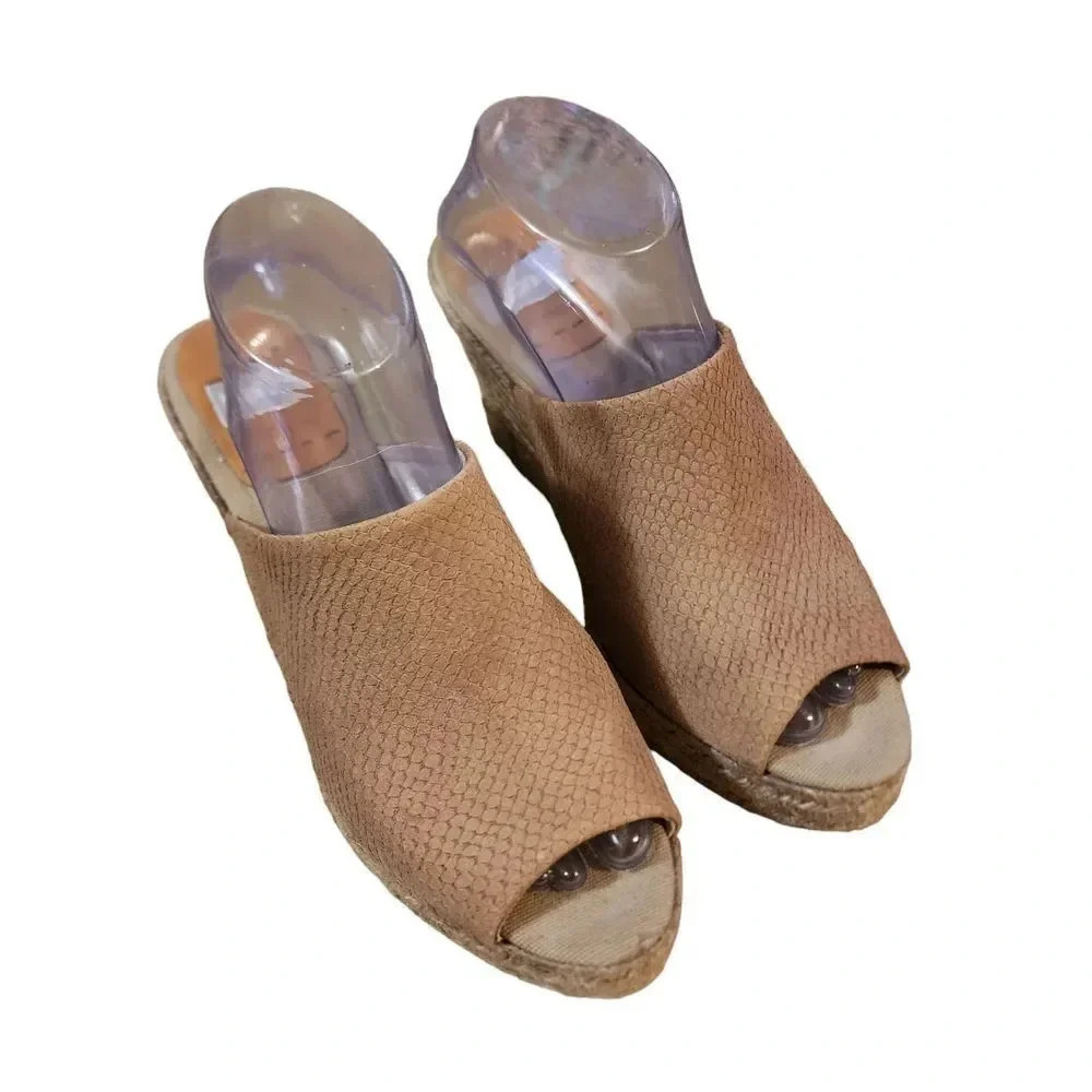 Kanna Sandal Women's Size 10.5 Tan Open Toe Mules Espadrille Platform Wedge Heel